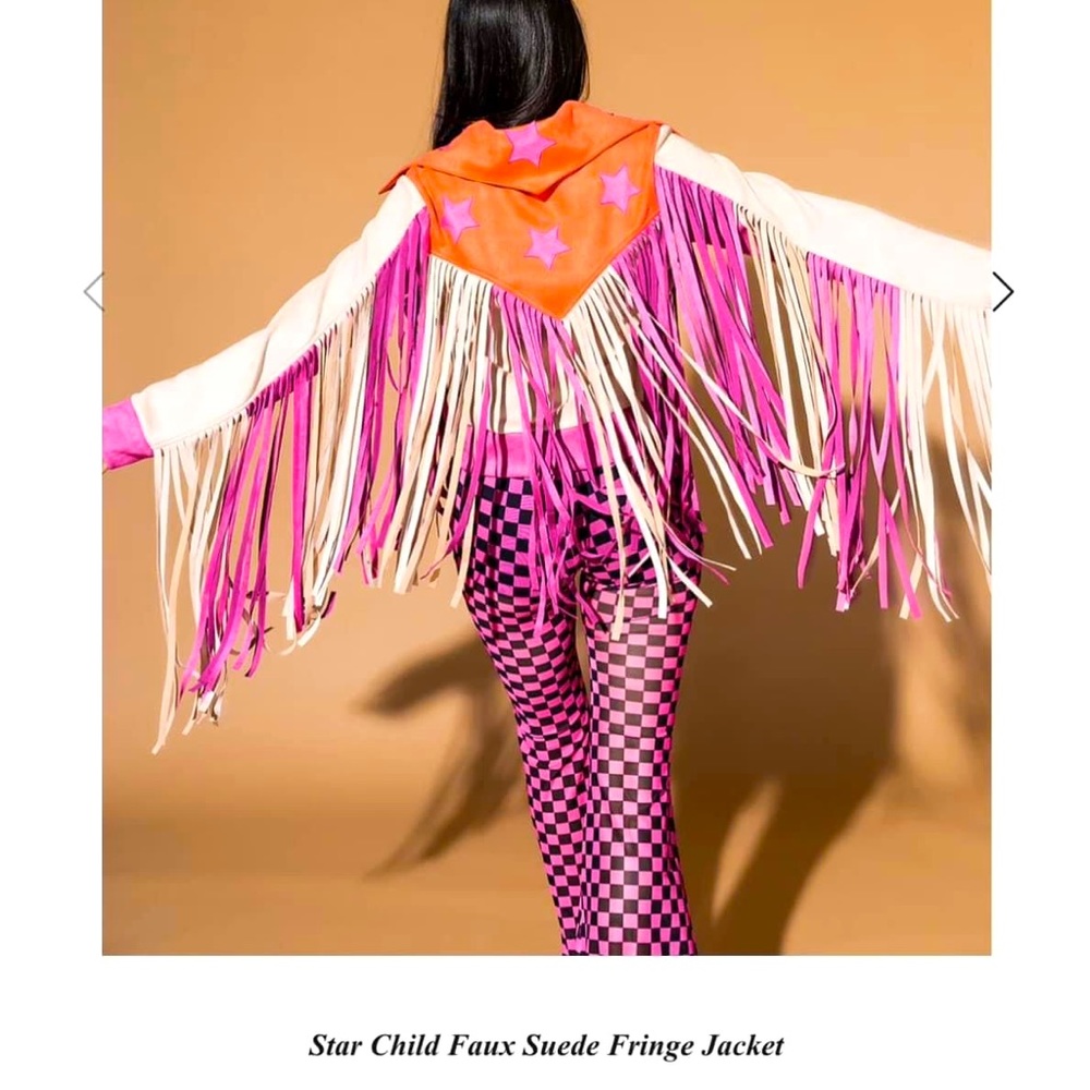 Dressed In Lala Star Child Fringe Jacket size Large Faux Suede